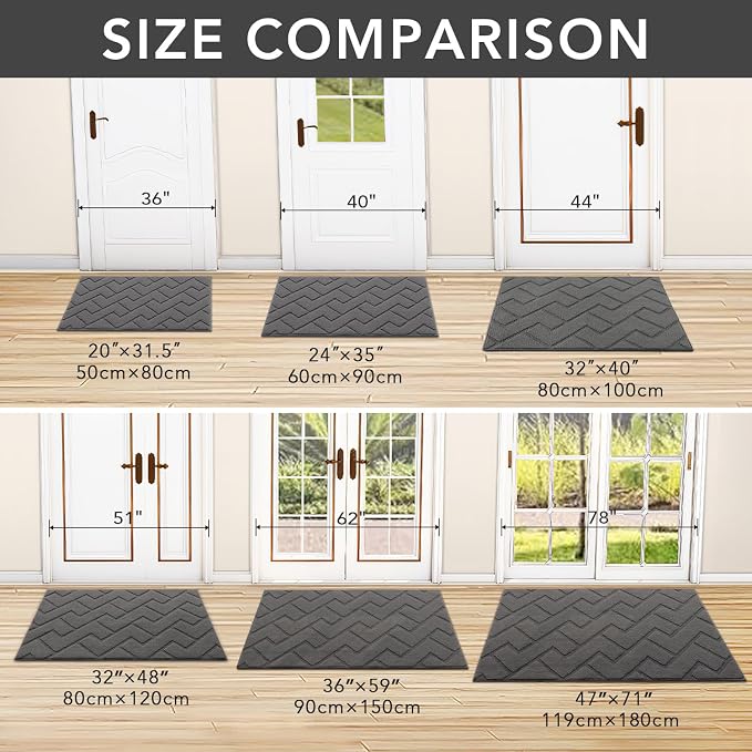 hicorfe Indoor Doormat, Front Back Door Mat Rubber Backing Non Slip Door Mats - Image 3