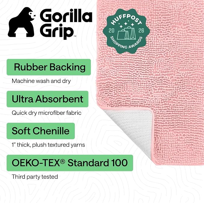 GORILLA GRIP Bath Rug Mat 36x24, Soft Absorbent Chenille, Quick Dry Microfiber - Image 2