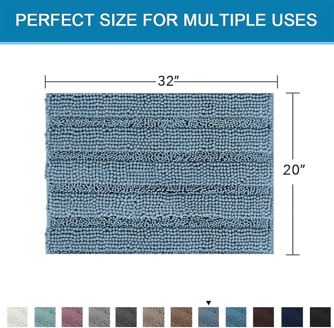 H.VERSAILTEX Bath Mats for Bathroom Non Slip Luxury Chenille Striped Bath Rug - Image 2