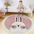 Poowe Pink Rabbit Soft Plush Round Rug by Poowe
