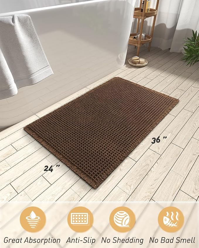 AMOAMI Upgraded Waffle Bath Mat, Super Absorbent Non Slip Bath Mats - Image 2