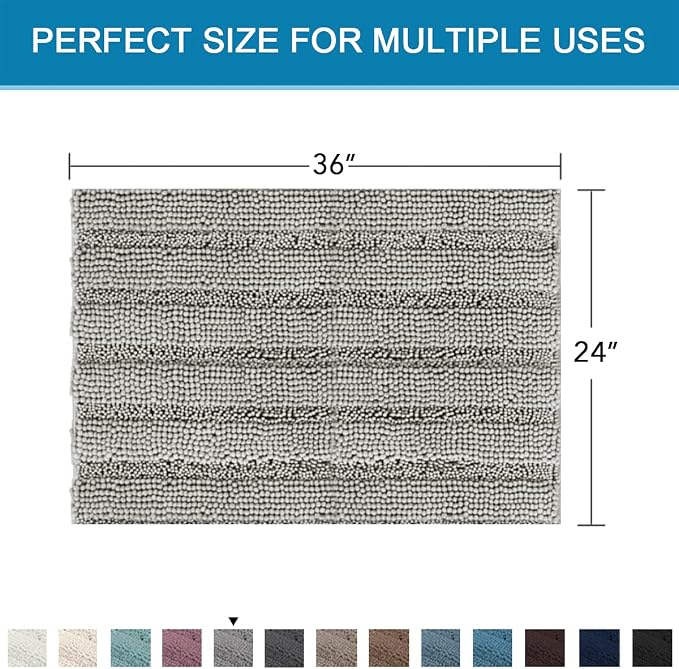 H.VERSAILTEX Bath Mats for Bathroom Non Slip Extra Thick Chenille Striped Bath - Image 2