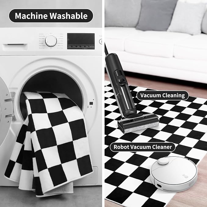 Terrug Black and White Checkered Area Rug - Image 6