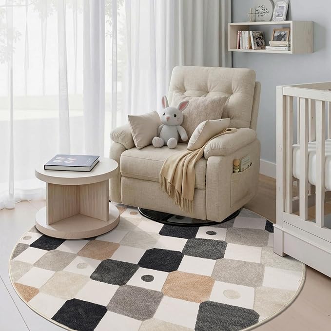 jinchan Macy 5ft Round Rug for Kids Room Black and White Modern Colorful by JINCHAN
