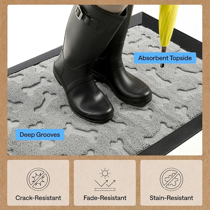 GORILLA GRIP 100% Waterproof All-Season WeatherMAX Doormat, US Designed Natural - Image 5