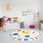 Round ABC Space Kids Rugs, 4 ft Non-Slip Solar System Alphabet Rugs, Washable - Image 5