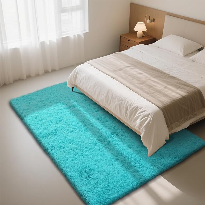 Teal Blue Rug Fluffy Rugs, 5x8 Teal Area Rugs - Image 2