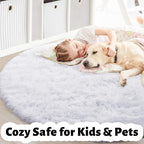 Round Rugs 5Ft White Circle Area Rug, Fluffy Fuzzy Bedroom Carpets - Image 3