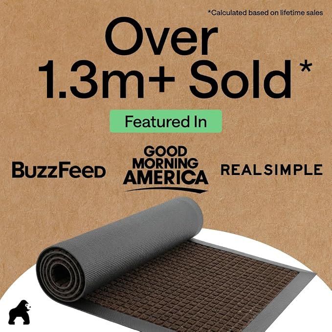 GORILLA GRIP 100% Waterproof All-Season WeatherMAX Doormat, US Designed Natural - Image 4