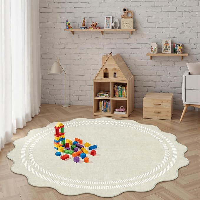 Area Rugs 5ft Living Room Washable Modern Rug, Neutral Beige Soft Non Slip Rugs - Image 7