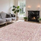 Vintage Pink Living Room Rug, 5x7 Washable Area Rugs - Image 2