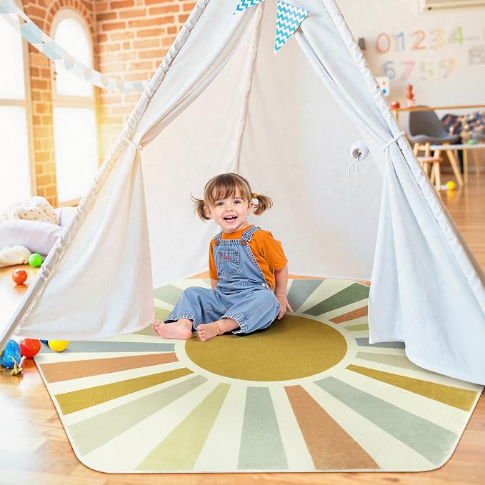 STARUIA Boho Washable Rug for Kids Play Room, Ultra Soft Non-Slip Sunshine by STARUIA