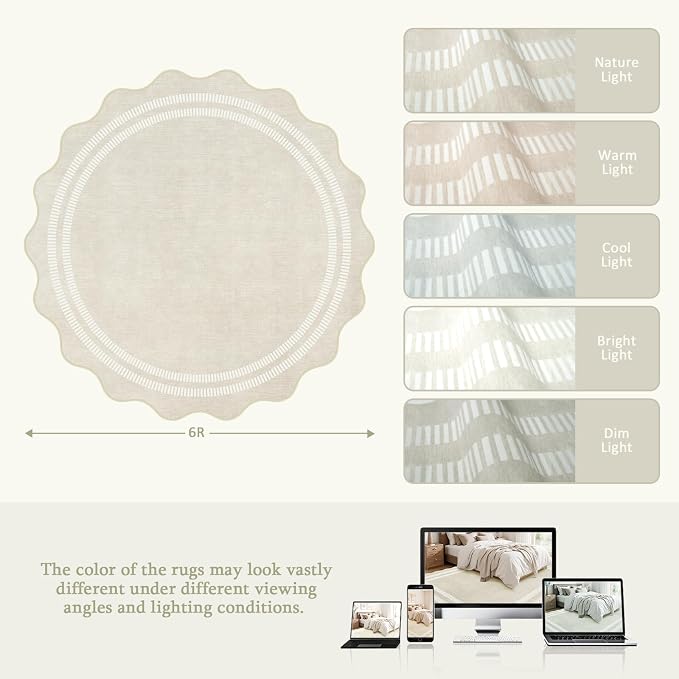 Round Area Rugs 6ft for Bedroom, Ivory Washable Circle Rug Soft Non Slip Floor - Image 8