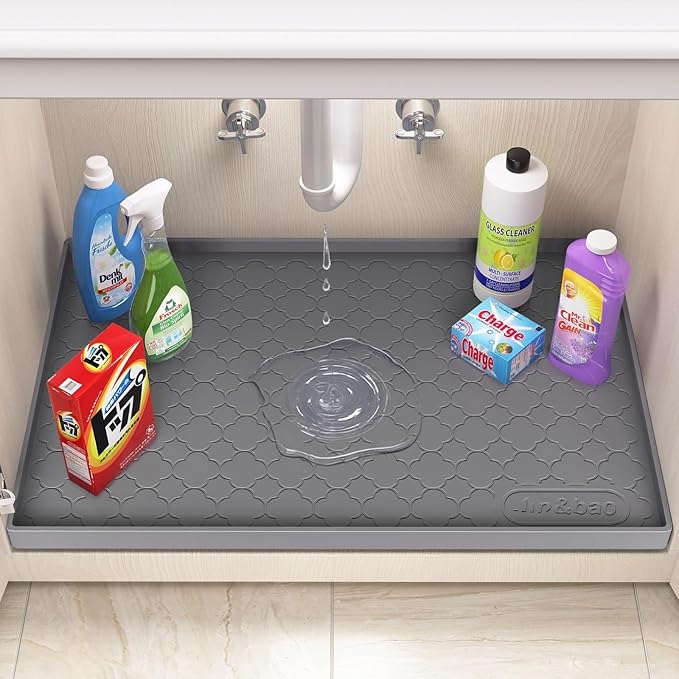 Jin&Bao Waterproof Under Sink Mat 34" x 22", Thick Silicone Mat Cabinet - Image 3