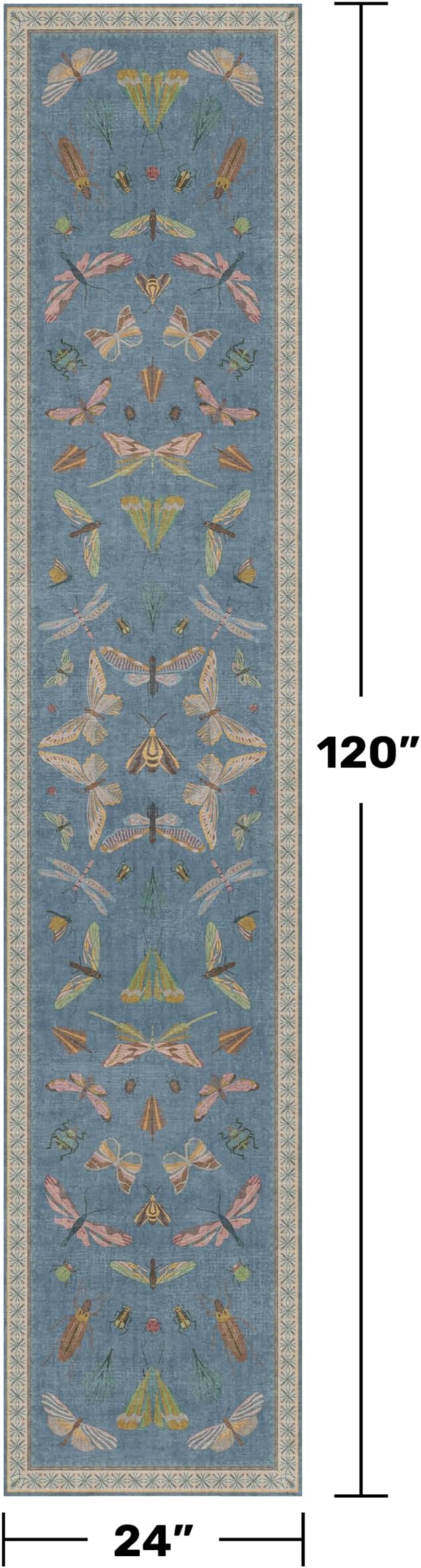 Blue Insect Hallway Runner Rug 2x10, Washable Non Slip Kitchen Sink Rug - Image 2