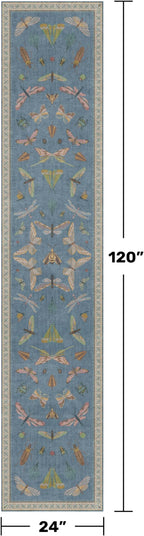 Blue Insect Hallway Runner Rug 2x10, Washable Non Slip Kitchen Sink Rug - Image 2