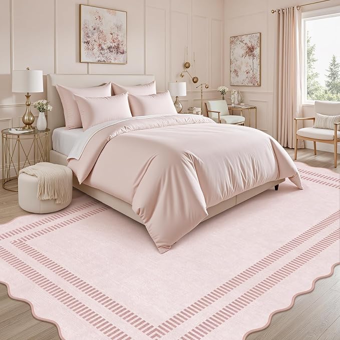 Pink Rugs for Bedroom Girls, 6x9 Washable Non Slip Area Rugs for Living Room - Image 3