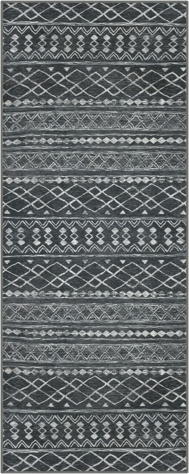 KUTA 2x6 Washable Runner Rug Non-Slip, Dark Grey Beige Moroccan Boho Rug Runner - Image 8
