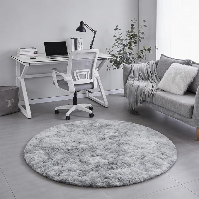 Amdrebio Tie-Dye Light Grey Round Circle Area Rugs 5Ft - Image 8