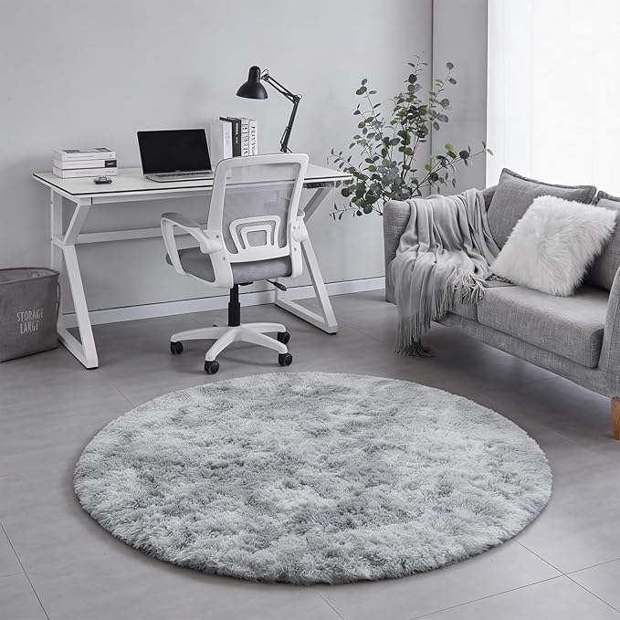 Amdrebio Tie-Dyed Light Grey Round Area Rugs - Image 6
