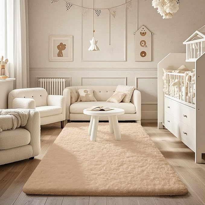Ophanie Beige Rugs for Bedroom Living Room, Fluffy Fuzzy Furry Carpet, Plush - Image 5
