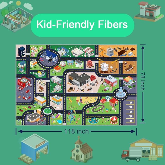 Kids Rug Playroom Car Play Mat City Life Road Rug - Image 2