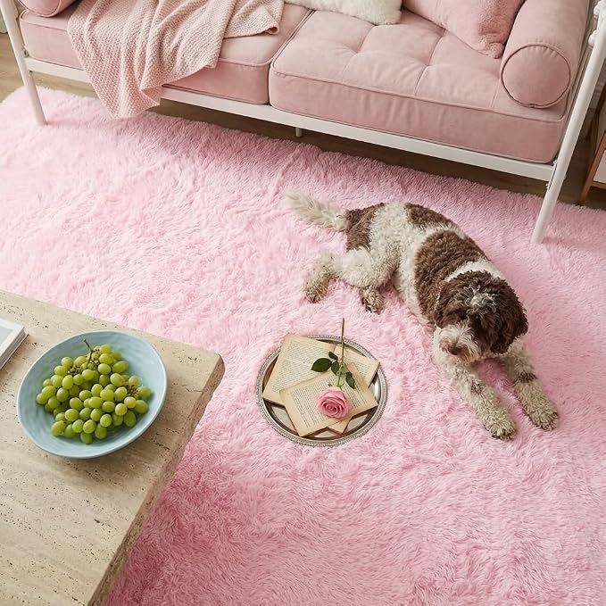 Mugorn Pink Fluffy Soft Rugs for Girls Bedroom, 5x7 Ft Large Shaggy Area Rugs - Image 5