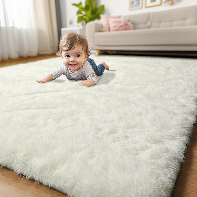 Amdrebio Ivory White Rugs for Bedroom Living Room, Soft Indoor Modern Area Rug - Image 7