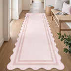 Pink Runner Rug 2.6x8 Kitchen Hallway Scalloped Rugs, Non Skid Stain-Resistant - Image 3