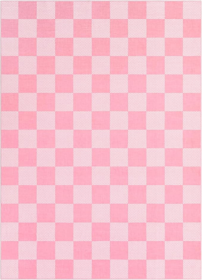 GarveeHome Checkered Blush Pink and White 3x5 Washable Rug Geometric Diamond - Image 4
