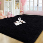 qulint Black Rug for Living Room 6x9, Soft Fluffy Bedroom Area Rug 6x9 Shag by QULINT