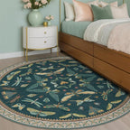 Washable Teal Round Rug 6ft, Non Slip Boho Carpet - Image 3