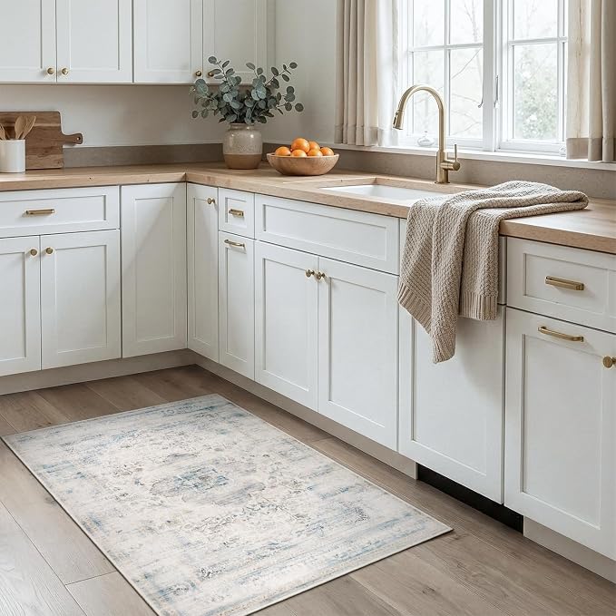 DCX 3x5 Haze Blue Rug, Machine Washable Stain Resistant Distressed Vintage Rug - Image 2