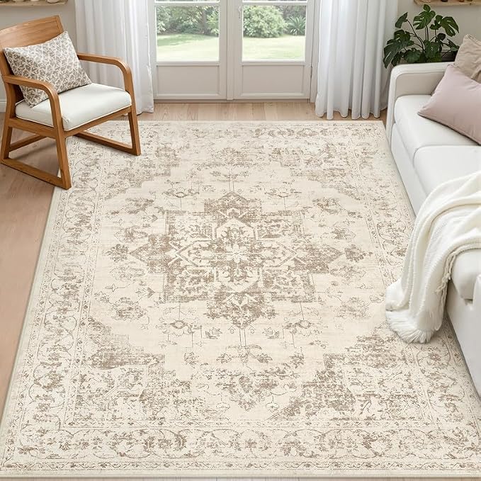 3x5 Area Rugs for Living Room: Vintage Boho Neutral Washable Rug Indoor Soft by Luxturiy