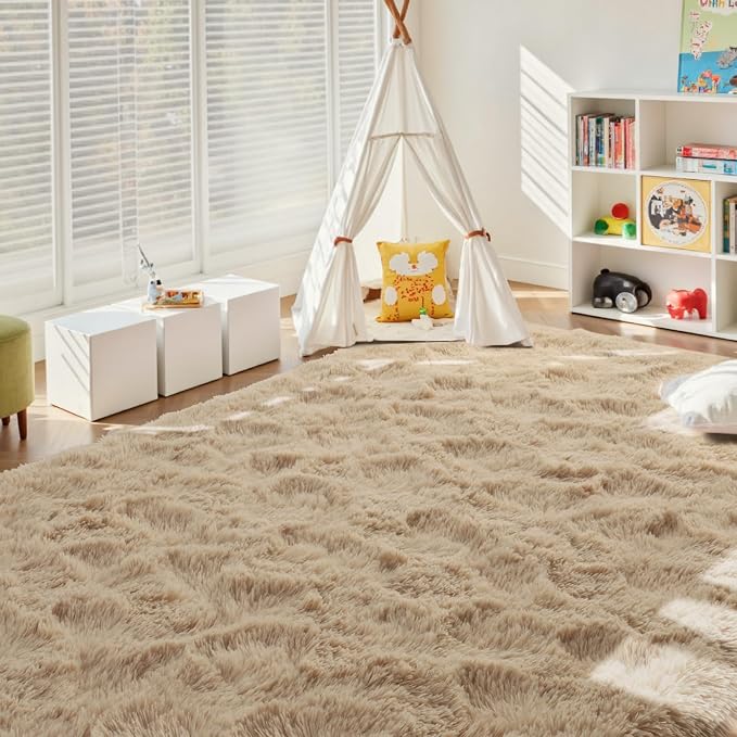 6x9 Ft Large Shag Beige Rugs for Living Room Bedroom, Ultra Soft Fluffy Furry - Image 3
