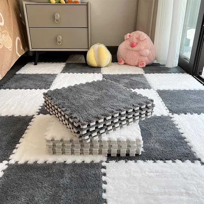12pcs Carpet Squares Puzzle Floor Mat, Plush Interlocking Carpet Tiles by Unknown