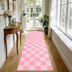 GarveeHome Checkered Blush Pink and White 2x6 Washable Kitchen Runner Rug - Image 2