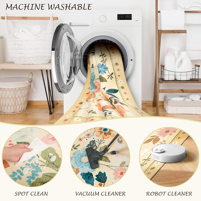 RELEANY Floral 9x12 Area Rugs Washable Print Boho Cute Carpet Non Slip Flower - Image 5