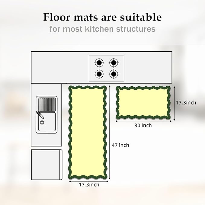 Arenarug Scalloped Kitchen Mats Rugs Sets of 2 Cushioned Anti Fatigue Floor Mat - Image 2