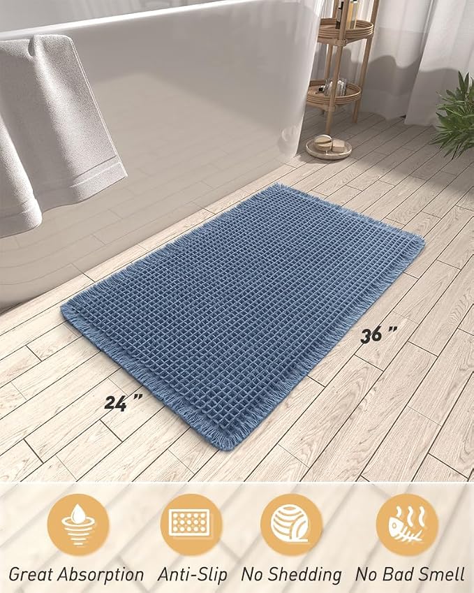 AMOAMI Upgraded Waffle Bath Mat, Super Absorbent Non Slip Bath Mats - Image 2