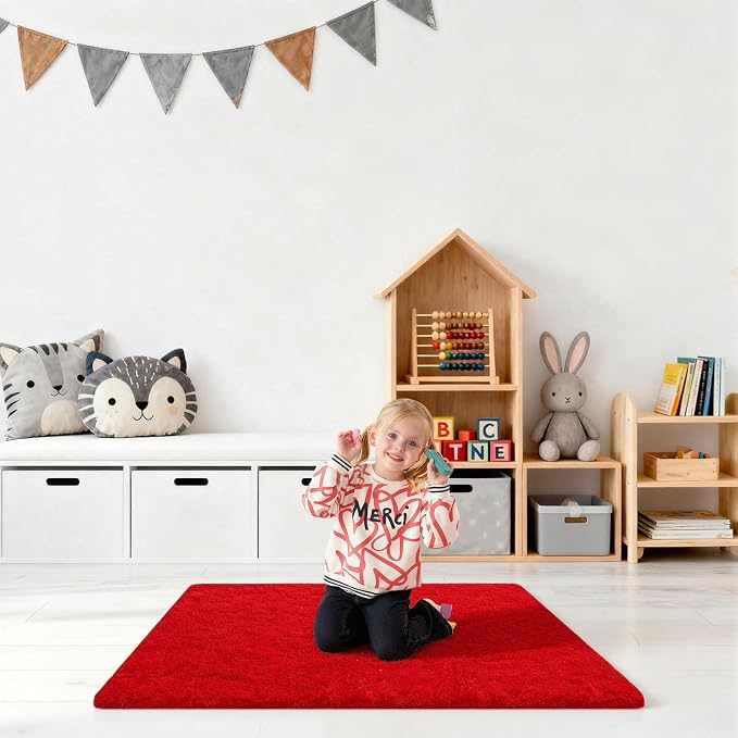 Red Rugs for Bedroom, 2x3 Fluffy Area Rugs for Living Room, Small Fuzzy Shag - Image 7
