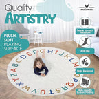 ABC Alphabet Rug for Kids – 6 ft Round White Boho Play Mat for Toddlers & Babies - Image 4