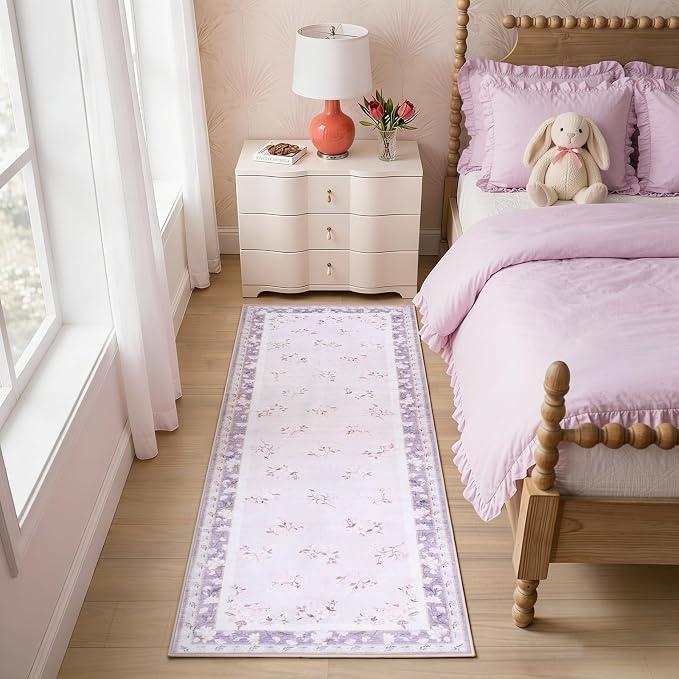 LIVEBOX Washable Lavender Bathroom Rugs Runner 2x6, Floral Hallway Rug Runner by LIVEBOX