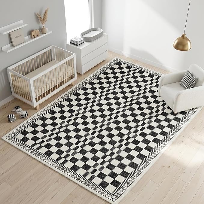 GarveeHome 4x6 Bedroom Rug Modern Checkered Floor Cover Black and White Rugs - Image 8