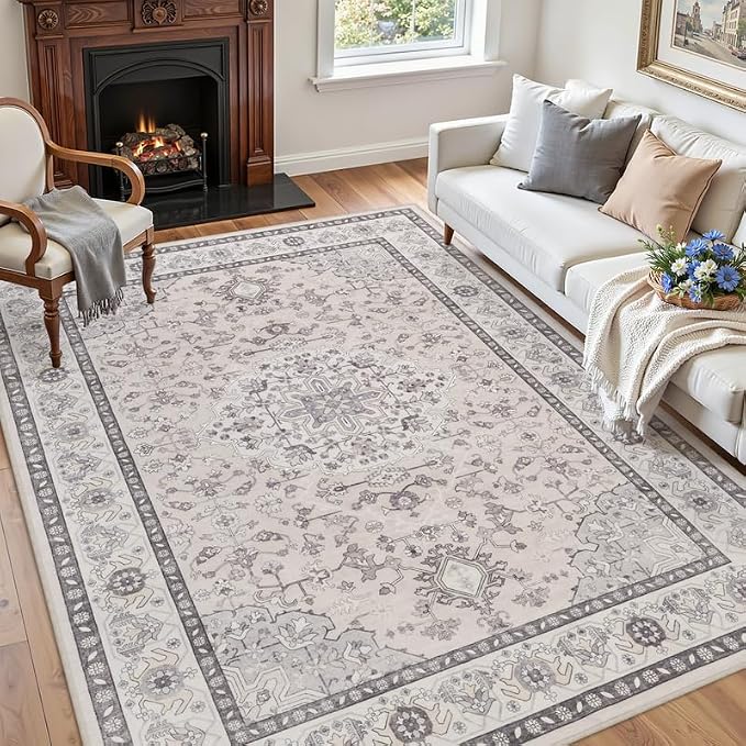 5x7 Area Rugs for Living Room: Vintage Boho Neutral Washable Rug Indoor Soft - Image 3