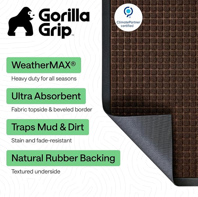 GORILLA GRIP 100% Waterproof All-Season WeatherMAX Doormat, US Designed Natural - Image 2