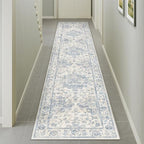 2x10 Washable Neutral Runner Rug Blue Vintage Hallway Kitchen Carpet Non-Slip - Image 2
