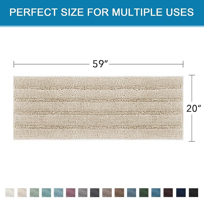 H.VERSAILTEX Bath Rugs for Bathroom Non Slip Bath Mats Thick Chenille Striped - Image 2