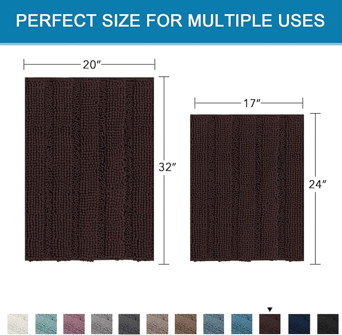 Non Slip Thick Shaggy Chenille Bathroom Rug Mat Set Extra Soft and Absorbent - Image 2