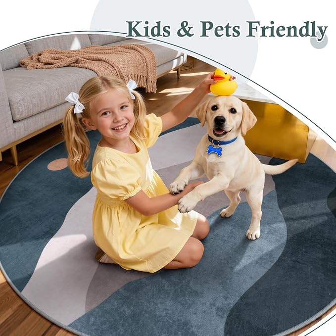 Abstract Round Rugs for Living Room, Circlr Area Rug for Bedroom 8ft Non Slip - Image 5